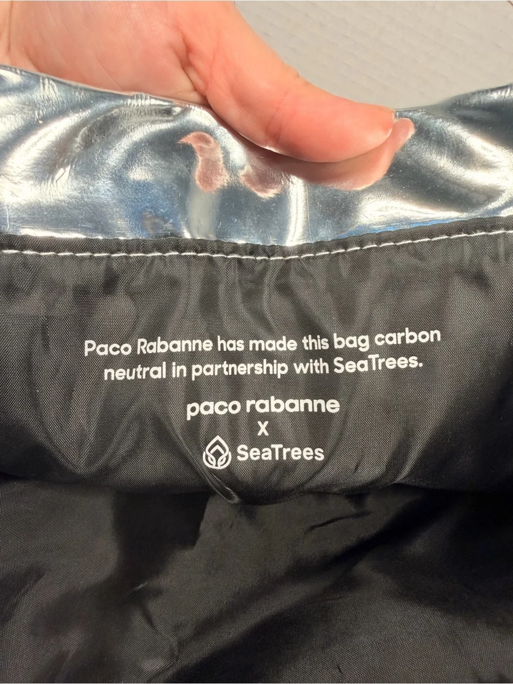 Paco Rabanne x SeaTrees Silver Metallic Crinkle Tote Bag